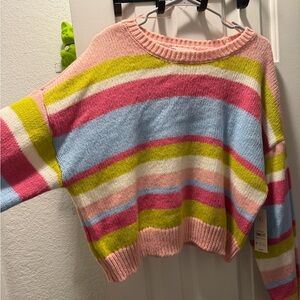 No Boundaries Pink and Blue Striped Sweater (Cropped)
